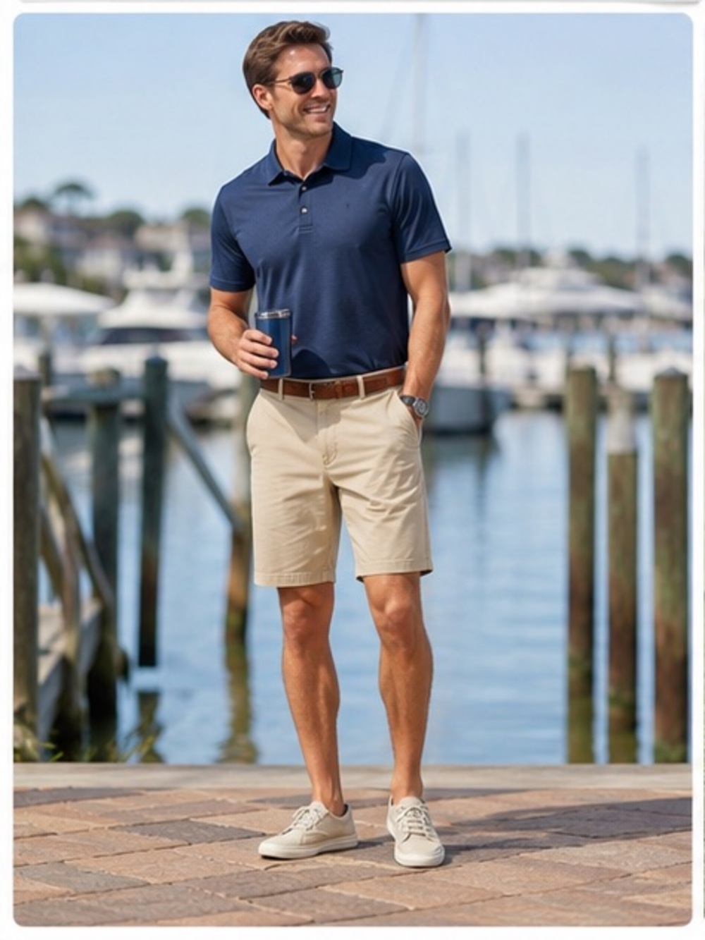 Khaki Flat Front Shorts Sz 36 NWT Stretch Cotton Casual Golf Chino 9 Inch Inseam